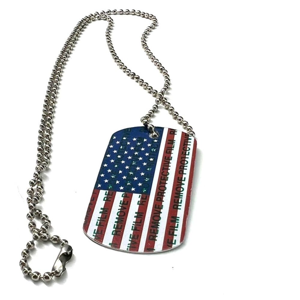 New USA America Flag Patriotic Dog Tag Necklace Land of the Free Unisex Pendant